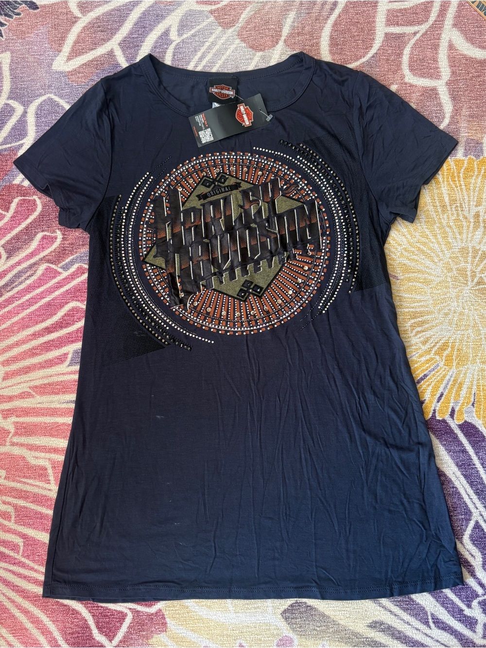 Harley-Davidson Super Bling Rhinestone Bling T-shirt Women’s L Stretchy *deo*
